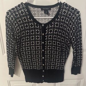 White House Black Market Geometric Black and White Cardigan